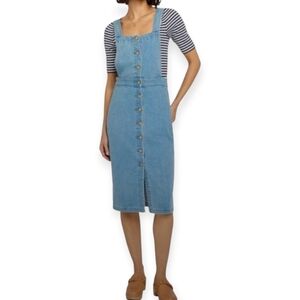 Faherty Denim Remy Dress Women's Size 2 Overall Denim Dress Boho Farmer